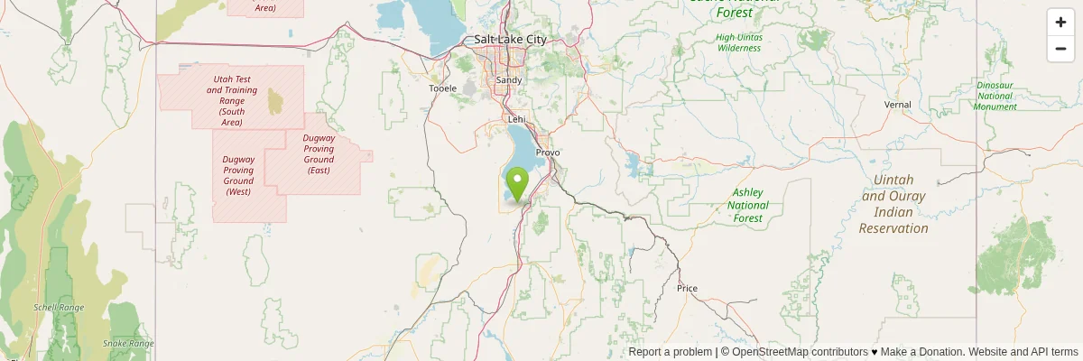 Map showing Mike Healey Plumbing's Utah County service area, from Spanish Fork to Eagle Mountain, for water heater, drain cleaning, and emergency plumbing service